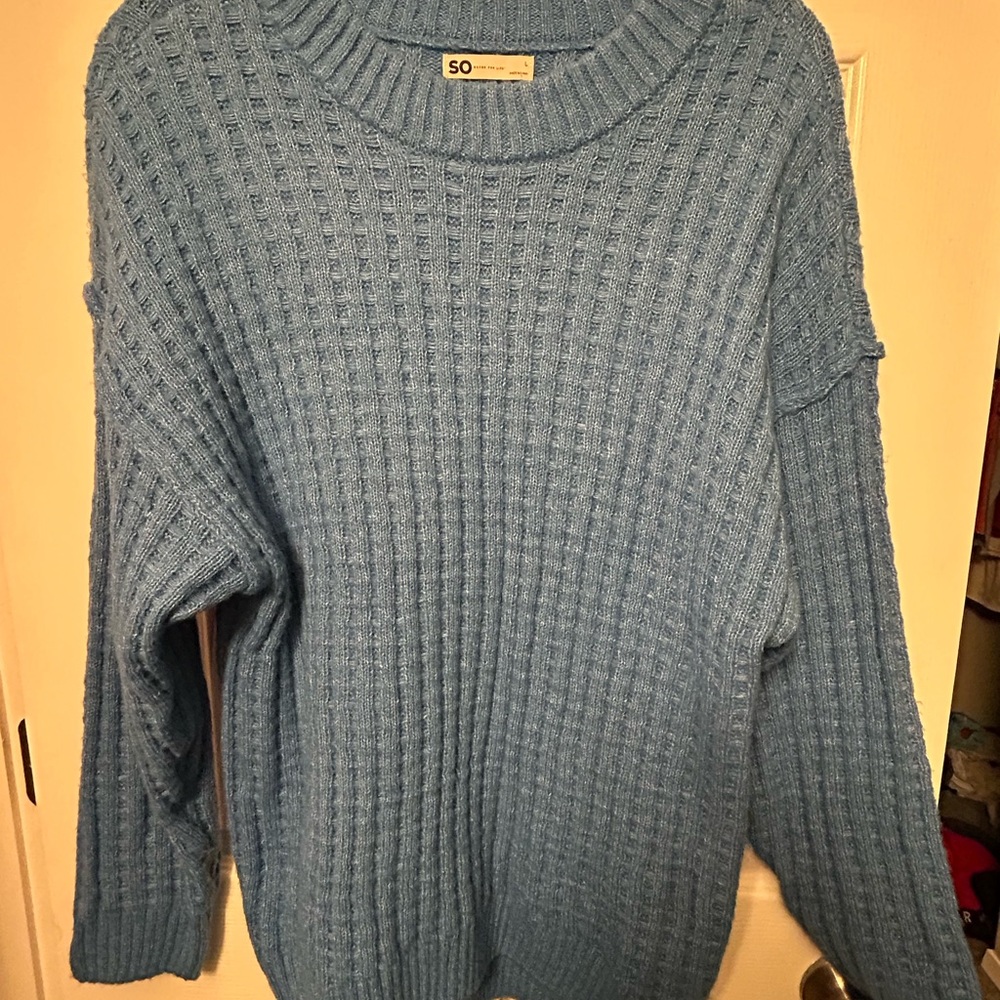 Blue Ribbed Knit Sweater